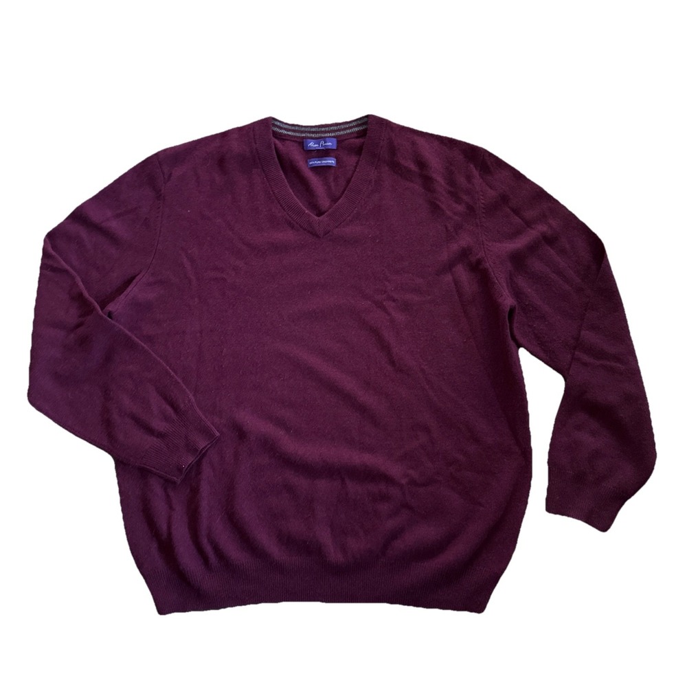 Alan Flusser Sweater Men Large Red 100% Cashmere V Neck Pullover